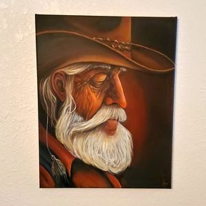 Origional Art Oil Painting 'Contemplation Cowboy' by artist